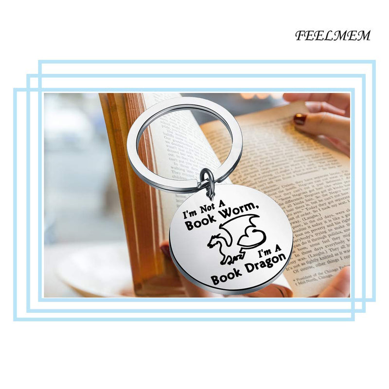 [Australia] - FEELMEM Book Lover Gift Reading Lover Gift Book Keychain I'm Not A Book Worm I'm A Book Dragon Literary Reading Jewelry Book Club Keyring Gift for Book Lover Reader Bibliophile Librarian silver 