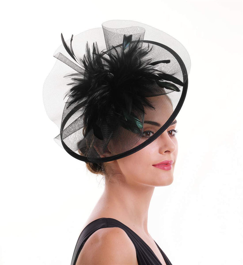 [Australia] - SAFERIN Fascinator Hair Clip Hat Bowler Feather Flower Veil Wedding Party Hat Tea Hat A-black 