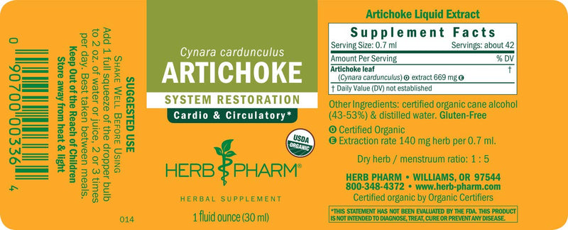 [Australia] - Herb Pharm Certified Organic Artichoke Liquid Extract for Cardiovascular and Circulatory Support - 1 Ounce 