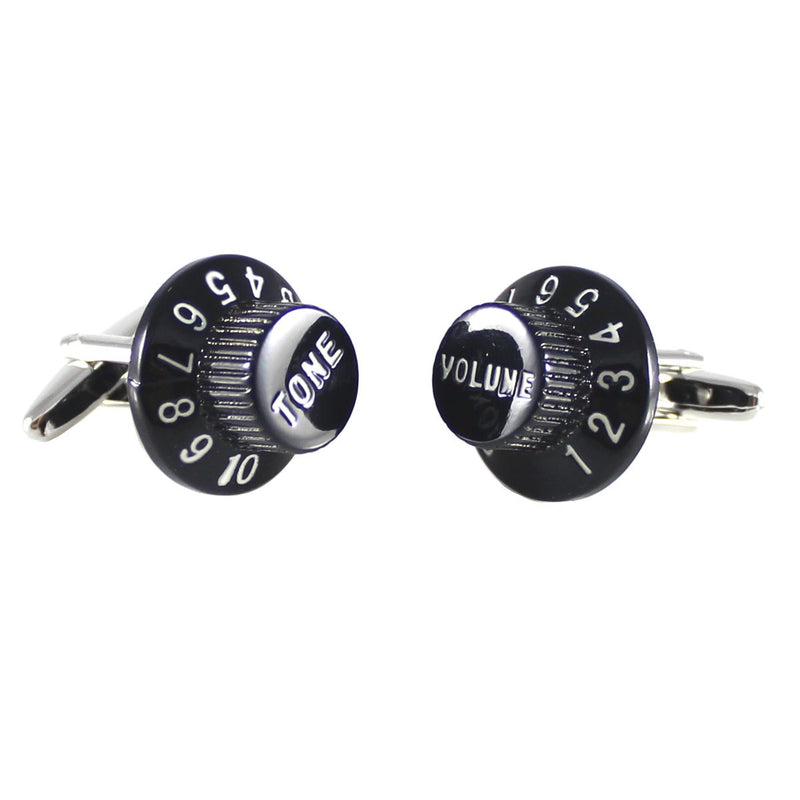 [Australia] - MENDEPOT Guitar Knobs Cuff Links Volume And Tone Knobs CufflinkS Rhodium Plated Black Volume And Tone Knobs Cuff Links With Box 