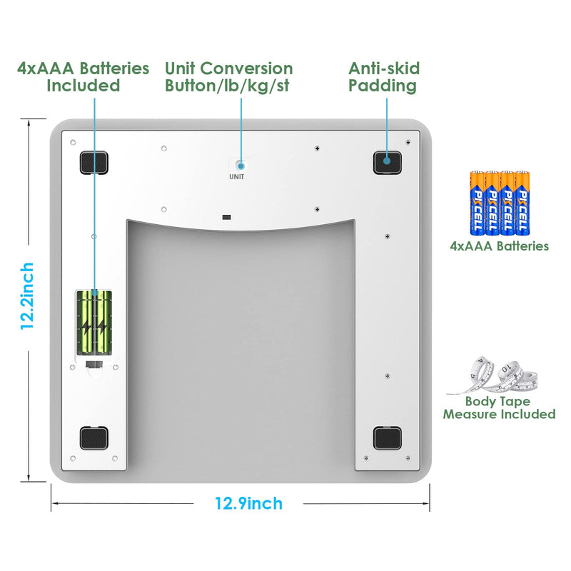 [Australia] - ZOETOUCH Scale for Body Weight 560 lbs 255kg ,High Capacity Precision Digital Bathroom Weighing Scale with Extra Wide Platform,4.2 Inch Backlit LCD Display,Tape Measure and 4 AAA Batteries Included Silver 