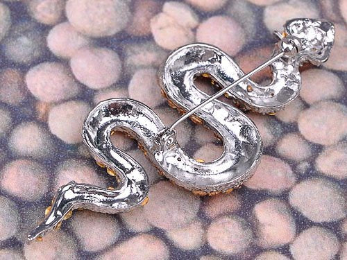[Australia] - Alilang Womens Silver Tone Ombre Topaz Colored Rhinestone Slithering Jungle Snake Animal Brooch Pin 