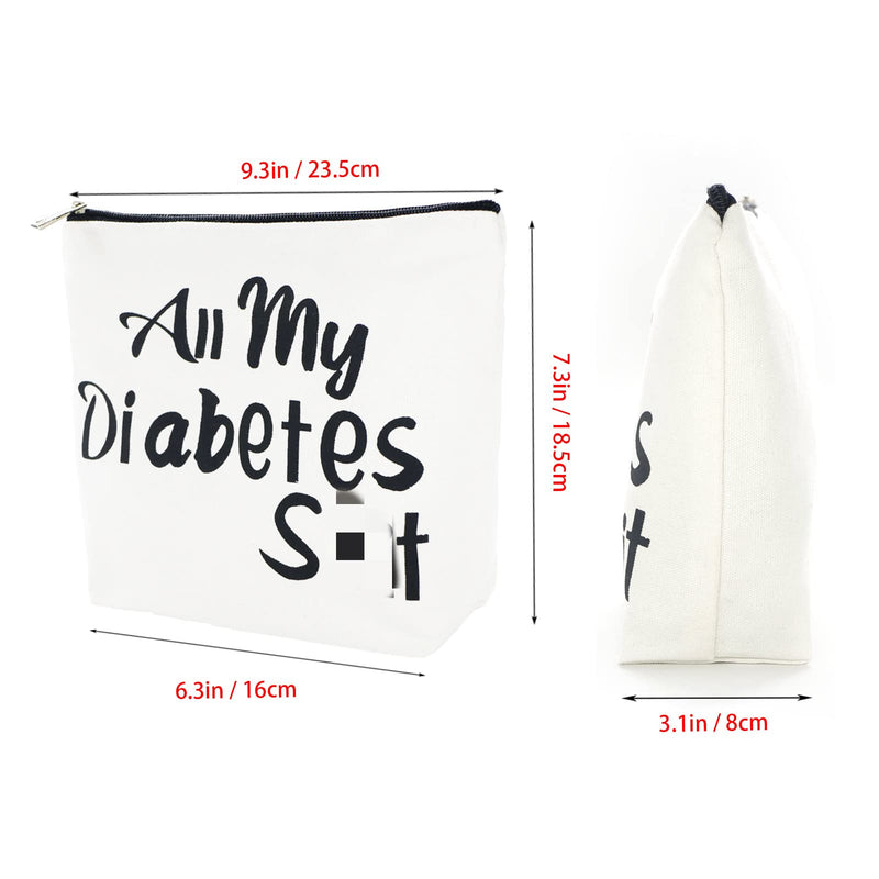 [Australia] - Diabetic Gifts All My Diabetes Funny Diabetic Travel Bag Pouch＋Diabetic Keychain Personalized Gift Diabetic Supplies for Grandma Grandpa Mom Dad Sister Brother for Birthday Christmas Gifts (White) White 