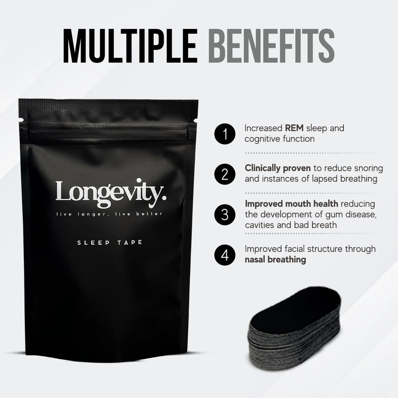 [Australia] - Longevity Sleep Tape - Mouth Tape for Sleeping, Snoring Aid, Improved Nasal Breathing, Strong But Gentle Adhesion (30 Strips) 