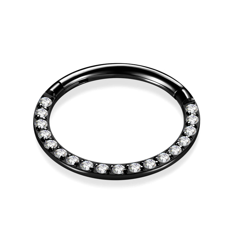 [Australia] - PEAKLINK 16G 18G 316L Stainless Steel CZ/Opal Septum Piercing Clicker Ring Hinged Nose Rings Hoop Black+CZ 16G-1/4"(6mm) 