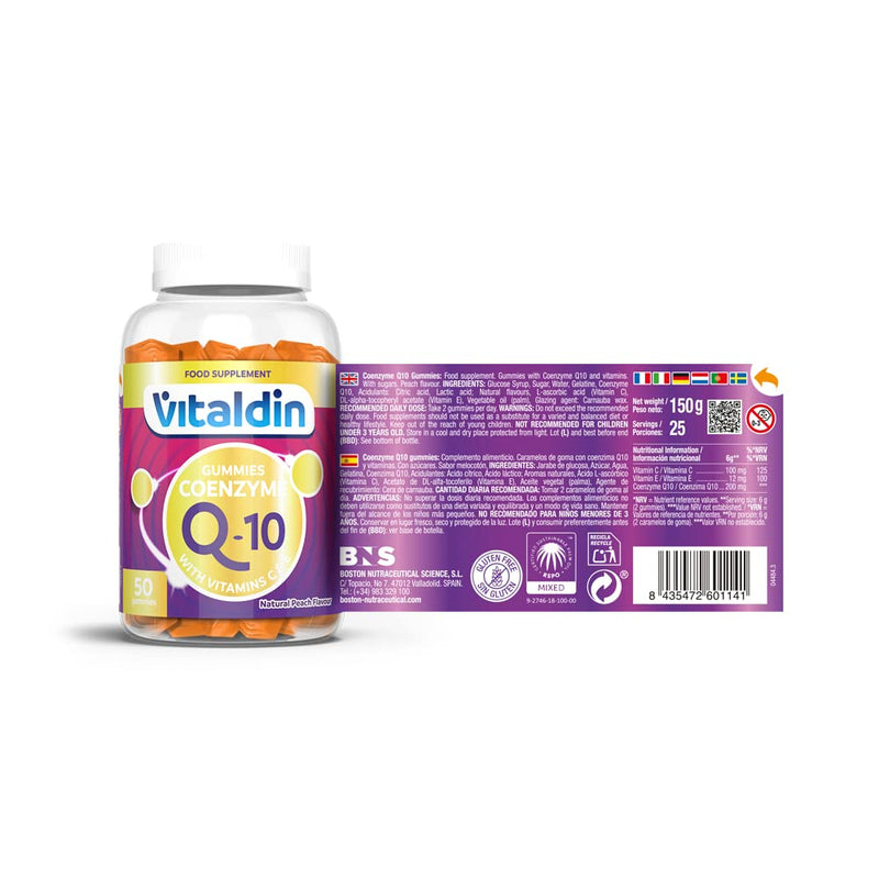[Australia] - VITALDIN Coenzyme Q10 Gummies � 200 mg CoQ10 per Serving � 50 Chewable Gummies (1 Month Supply), Peach Flavour � Beauty Supplement � Antioxidant � Gluten Free 