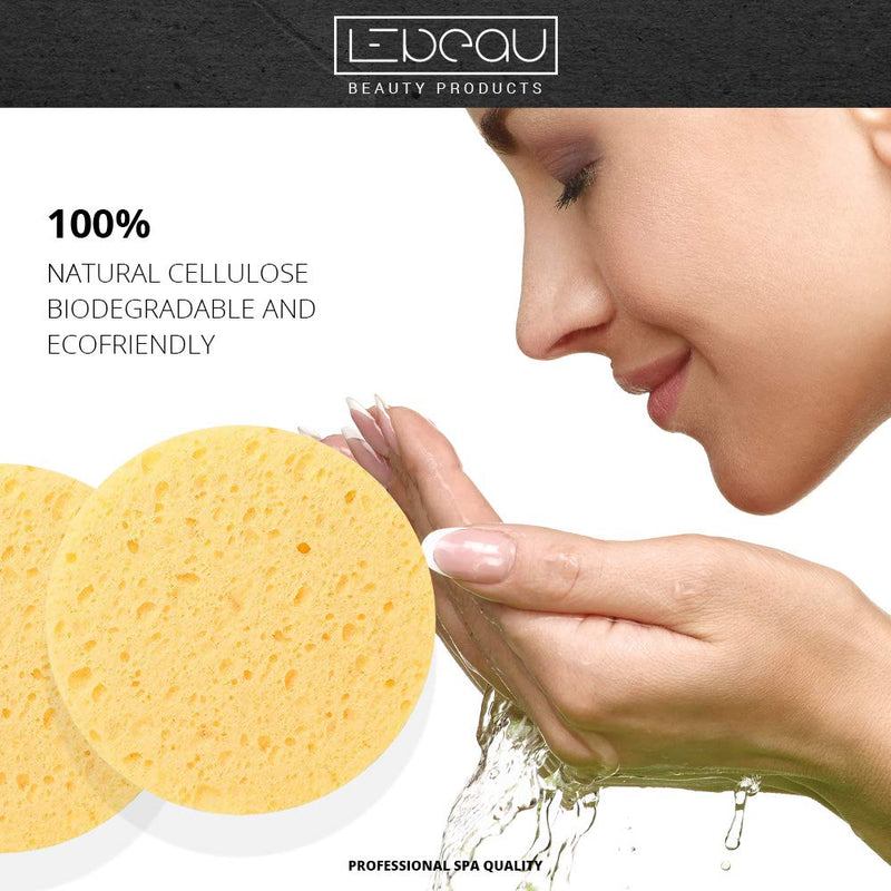 [Australia] - LeBeau Compressed Facial Sponges, Face Sponges for Cleansing, 100% Natural Cellulose Facial Sponge, Professional Spa Quality Face Sponge (50 counts, Yellow) 50 Count 