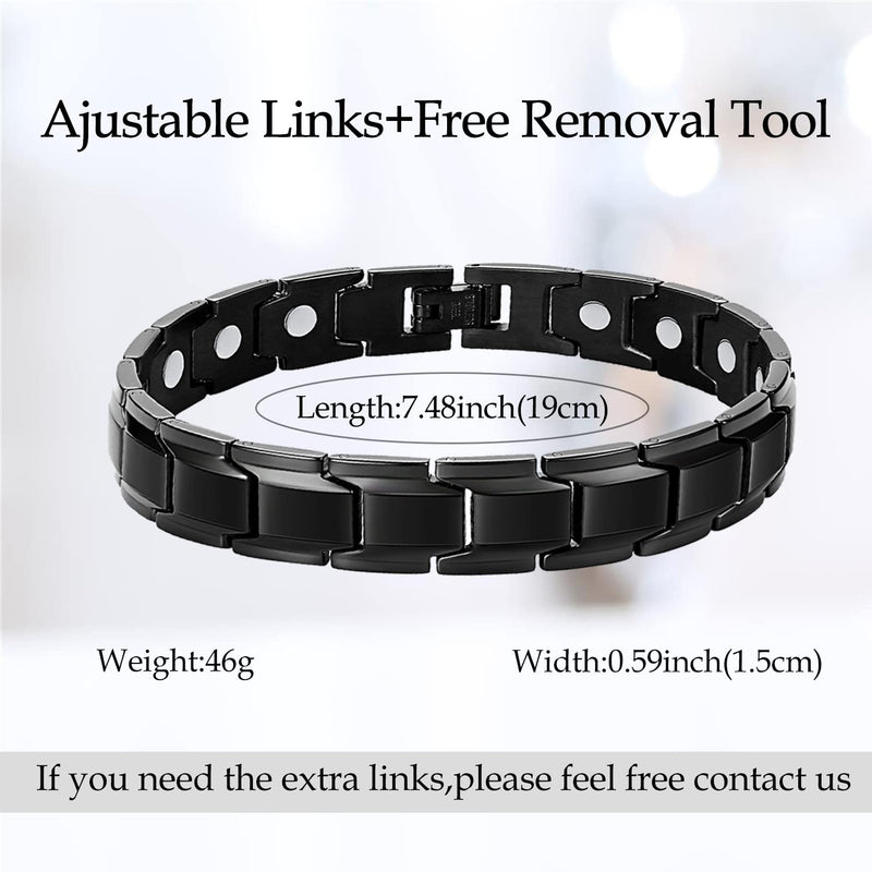 [Australia] - Jecanori Titanium Steel Magnetic Bracelet for Men Women，Adjustable Size Wirstband with Adjustment Tool and Gift Box Black 