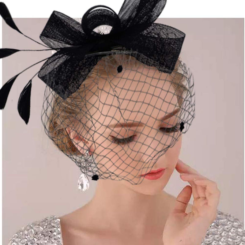 [Australia] - Cooyeah Fascinators Pillbox Hat Black Birdcage Veil Mesh Headband Bow Tie Short Lace Gloves for Tea Party Women, Medium 