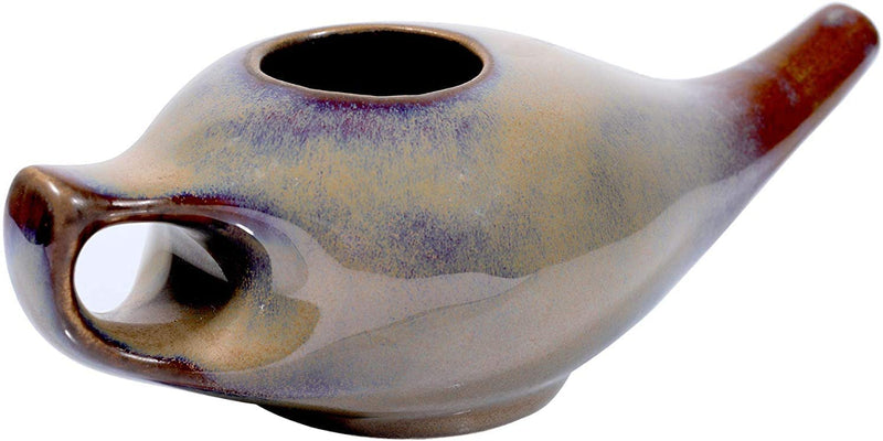 [Australia] - AncientImpex Porcelain Ceramic Neti Pot for Nasal Cleansing with 10 Sachet Neti Salt and Instructions Leaflet - Chocolate Color 