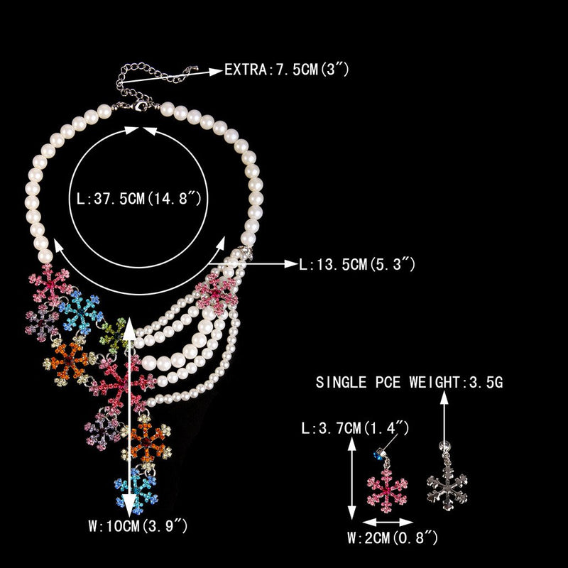 [Australia] - EVER FAITH Snowflake Simulated Pearl Austrian Crystal Necklace Earrings Set Multicolor Silver-Tone 