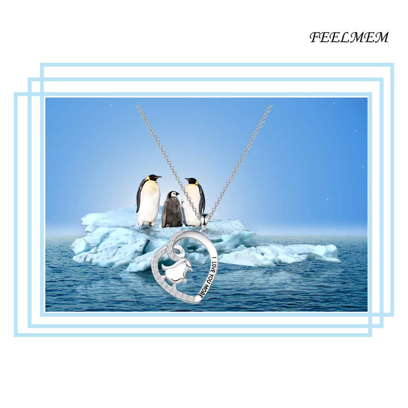 [Australia] - FEELMEM Penguin Necklace I Love You More Penguin Love Heart Pendant Necklace Mother Daughter Jewelry Gift silver 