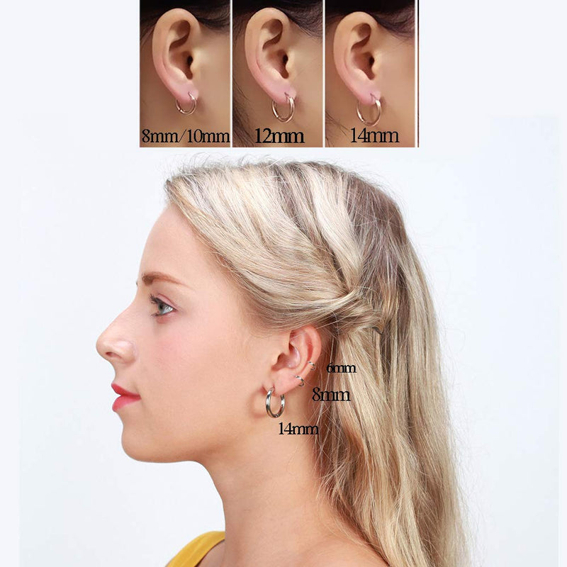 [Australia] - 316L Surgical Stainless Steel Huggie Hoop Earrings 6mm/8mm/10mm/11mm/12mm/14mm Hypoallergenic Earrings Hoop Cartilage Helix Lobes Hinged Sleeper Earrings For Men Women Gilrs Boys A01:6mm Gold(2Pcs) 