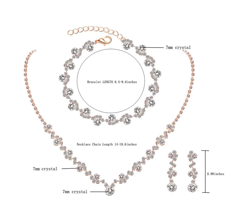 [Australia] - UDORA Crystal Rhinestone Necklace Earrings Bracelet Jewelry Set Wedding Prom Rose Gold 