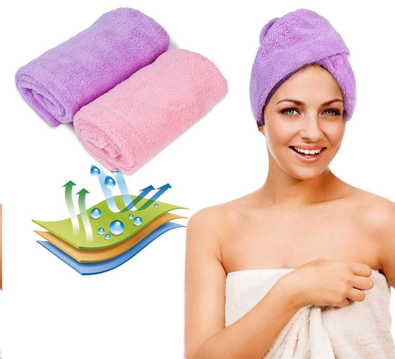[Australia] - Microfiber Towel Wrap for Hair Quick Dry Hair Turban Soft Super Absorbent Hair Towel Wrap for Women Girl Long Thick & Curly Hair 2 Pack (Pink & Purple) 