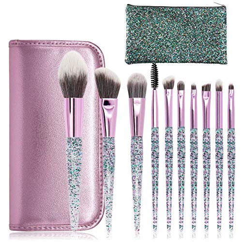 [Australia] - LETGO Makeup Brush Set 10 PCS Crystal Handle Synthetic Essential Cosmetics Brush Kit Face Powder Foundation Blending Blush Concealer Eye Shadow(Bling Bag) Bling Bag 