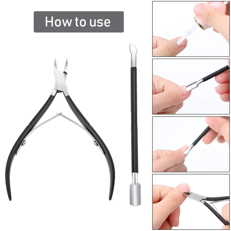 [Australia] - 8 Pieces Cuticle Trimmer with Cuticle Pusher Stainless Steel Cuticle Remover Cuticle Nipper Cuticle Scissors Remover Manicure Pedicure Tools for Fingernails and Toenails (Black) Black 