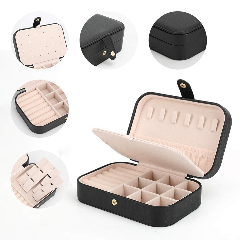 [Australia] - FEISCON Small Jewelry Box Necklace Ring Storage Organizer Mini Jewelry case Double Layer Travel Jewelry Organizer for Women Girls Gift/Black Black 
