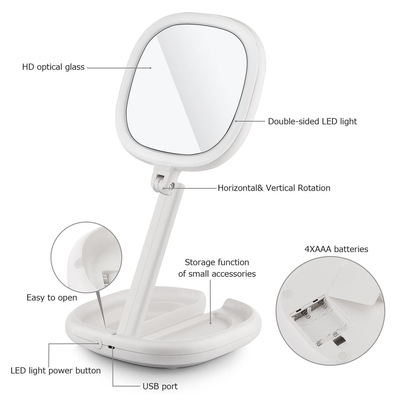 [Australia] - Lighted Makeup Mirror, Beautifive Double Sided Magnifying Mirror, Vanity Mirror with Lights, Smart Design with Brightness&Angle&Height Adjustability, Folding Compact Mirror, LED Mirror for Travel 1X/7X 