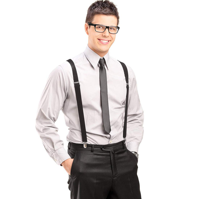 [Australia] - METUUTER Suspenders for Men – Heavy Duty Strong Clips Adjustable Elastic X Back Braces Big and Tall Men's Suspenders Black 