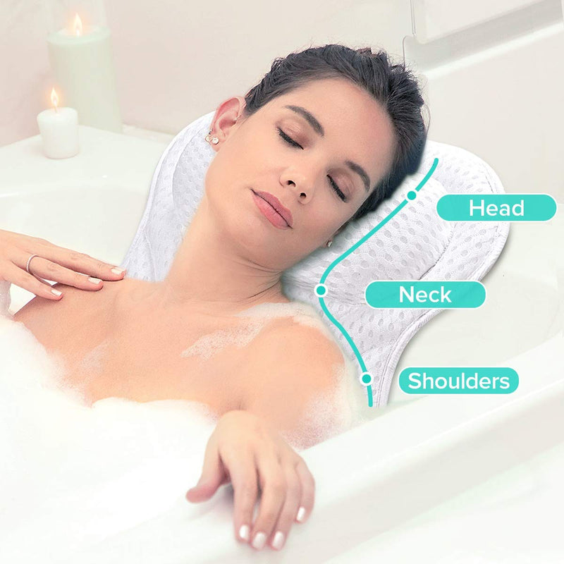 [Australia] - Mosuch Bath Pillow 4D Air Mesh Luxury Spa Bathtub Pillow with 6 Non-Slip Suction Cups for Head Neck and Shoulder Support 