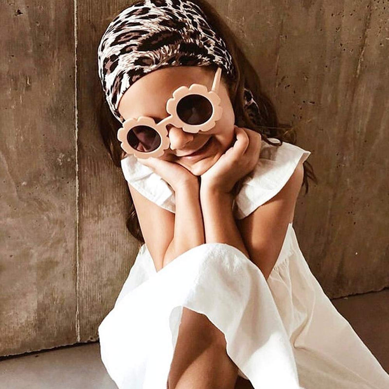 [Australia] - Kids Sunglasses Round Flower UV400 Protection Colorful Glasses for Children Girl Boy Cream Beige Frame/Brown Lens 