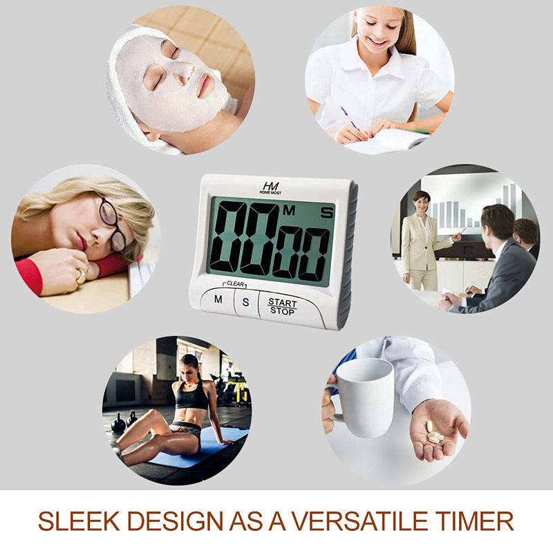 [Australia] - HOME MOST 3" Large Display Kitchen Timer - Digital Timer Magnetic Back Loud Alarm On A Rope- White Cooking Timers For Kitchen Teachers Students Games Kids Meetings - Sports Timer For Workouts Exercise 3" Large LCD Display - 1.5" Big Digits -Loud Alarm 