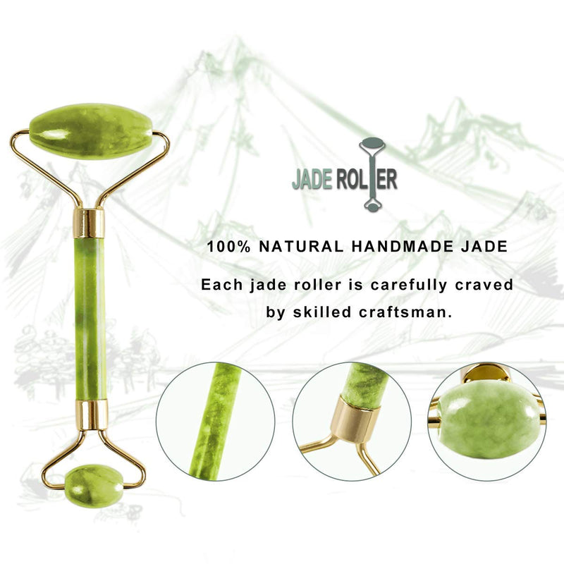 [Australia] - Face Ficial Jade Ice Roller – Natural 100% Real Jade Roller Anti Wrinkle Gua Sha Tool With Cooling Ice Roller for Face & Eye Puffiness Migraine Pain Relief Facial Massager Treatment Gifts for Women greeen 