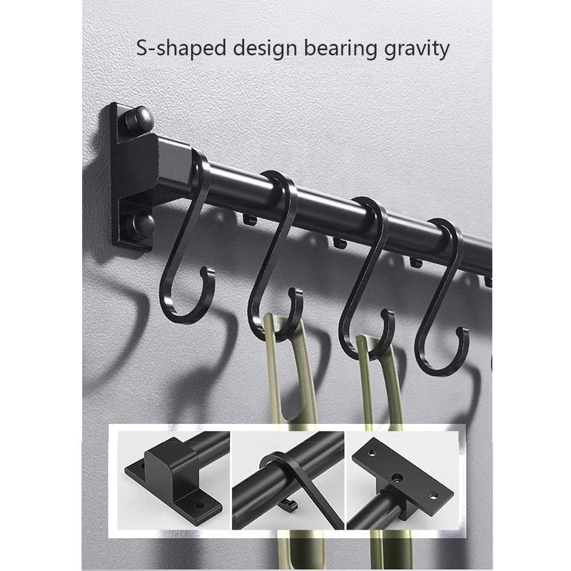 [Australia] - Smallboutique Black Aluminum Utensil Holder Rack, Wall Mounted Hanging Rack with Removing Hooks for Kitchen and Bathroom (30cm) 30cm 