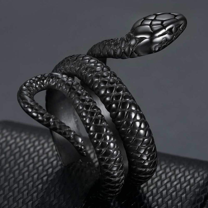 [Australia] - Stainless Steel Retro Vintage Snake Stye Cocktail Party Statement Biker Ring Black 5 