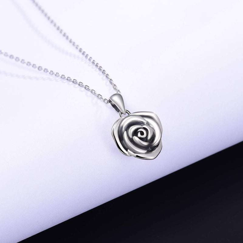 [Australia] - ACJFA Sterling Silver Rose Flower Cremation Urn Pendant Necklace Keepsake Ashes Memorial Jewelry for Women Oxidized 