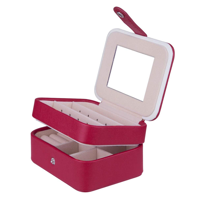 [Australia] - SUNYIK Small Travel Red Jewelry Organizer Box for Women, Portable Storage Cases with Mirror,Removable Tray 