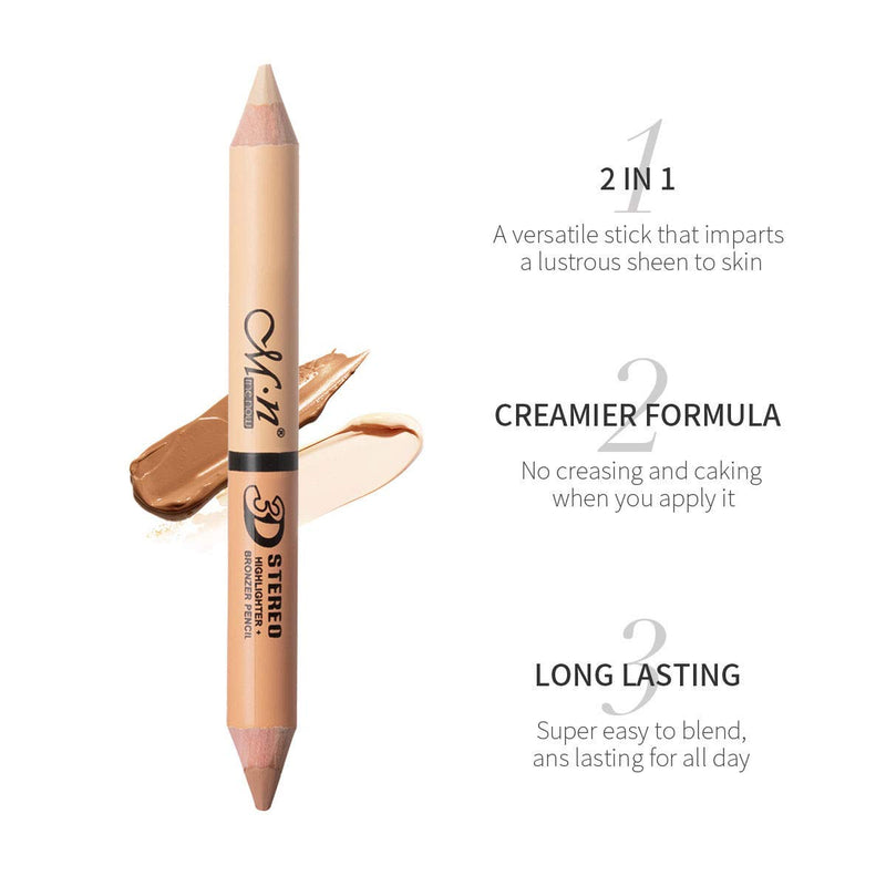 [Australia] - MEICOLY 6 Colors Highlight Stick Double-Headed Facial 3D Contour Bronzer Concealer Highlighter Face Shimmer Cream Pen with Pencil Sharpener ,4pcs Set 