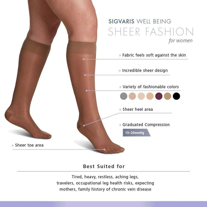 [Australia] - SIGVARIS Women's Sheer Fashion 120 Closed Toe Calf Compression Hose 15-20mmHg 10 - 12 Charcoal 