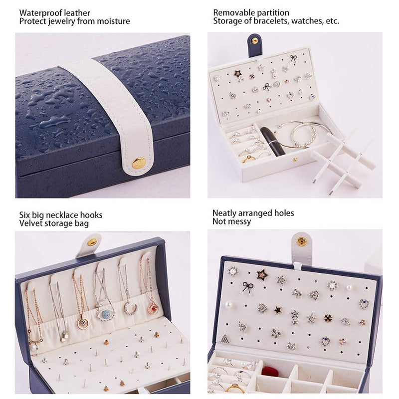 [Australia] - Fullgaden Jewelry Box,Necklace Ring Storage Organizer Double Layer Travel Synthetic Leather Jewel Cabinet Gift Case for Women, White 