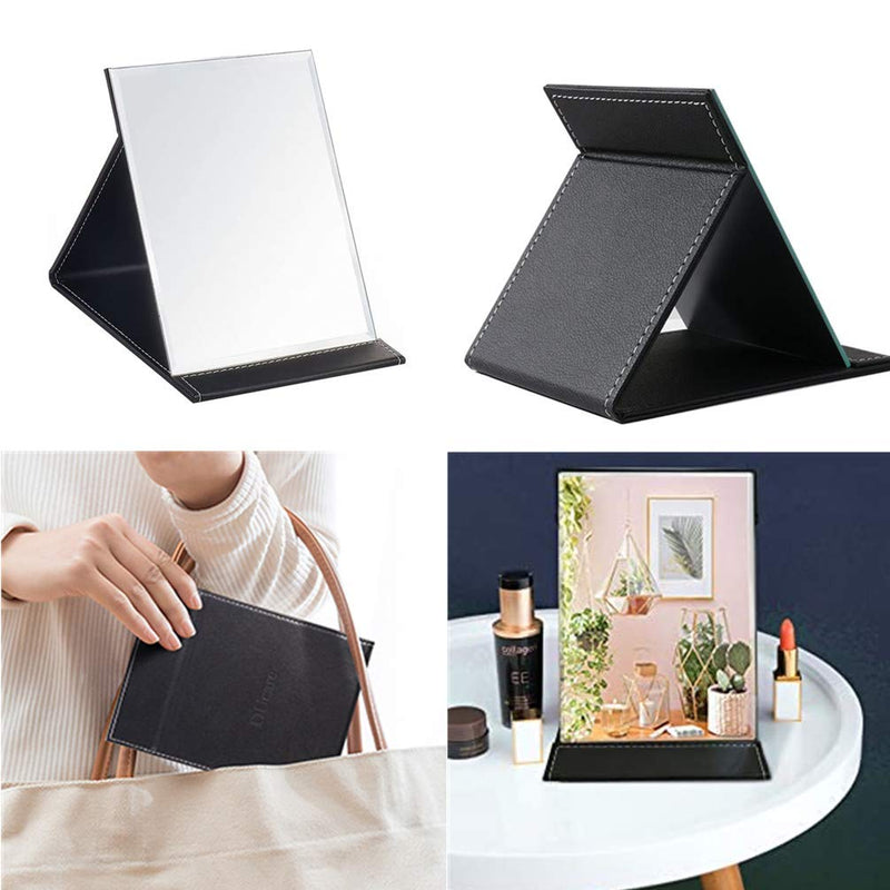 [Australia] - Portable Desktop Folding Mirror, Pu Leather Folding Desk Mirror, Tabletop Mirror with Stand for Cosmetics Personal Beauty, Makeup Mirror (Black) 