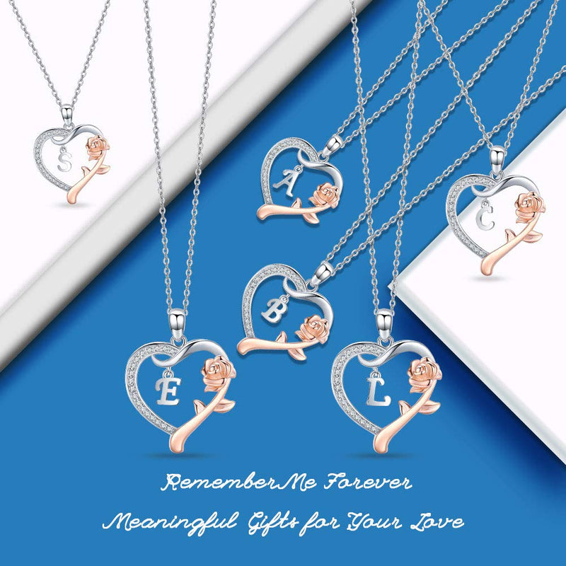 [Australia] - JUSTKIDSTOY Rose Gold Initial Letter Necklaces for Women S925 Sterling Silver Love Heart Letters with Rose Flower Pendant Birthday Jewelry Gifts. L 