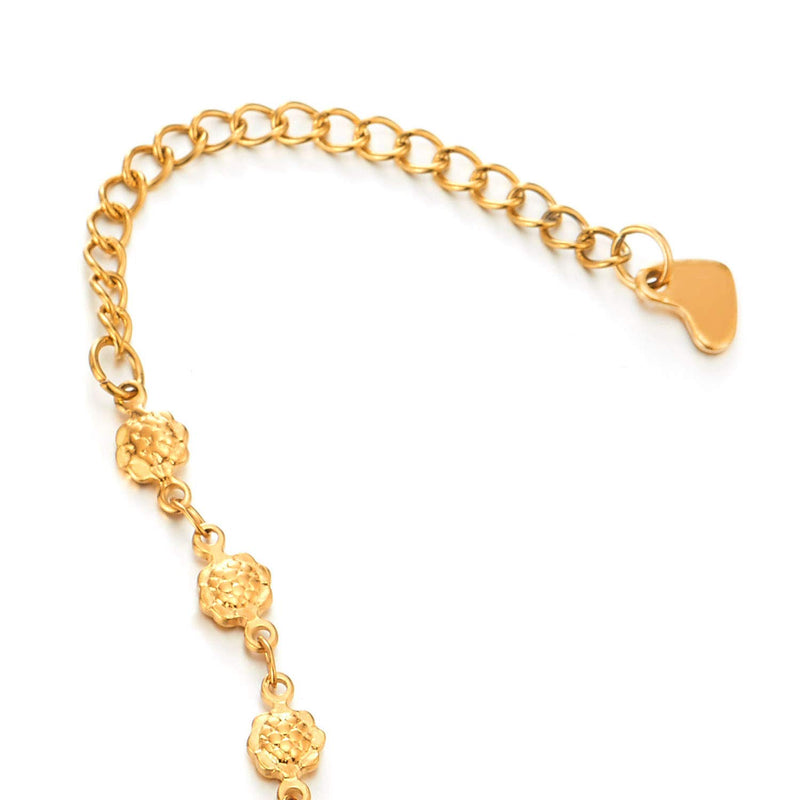 [Australia] - COOLSTEELANDBEYOND Beautiful Steel Womens Gold Color Sunflower Link Chain Anklet Bracelet with Dangling Heart 