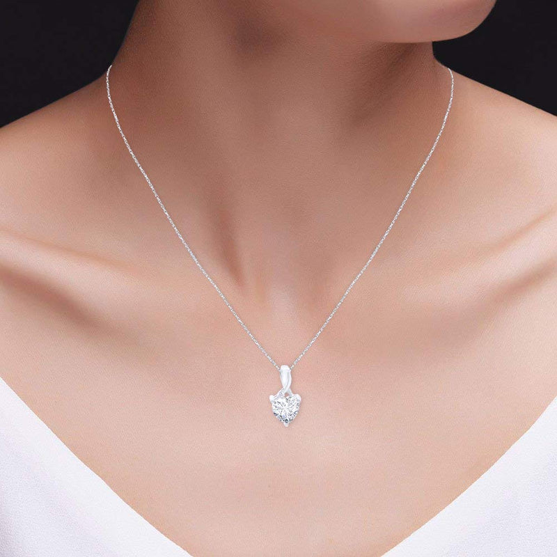 [Australia] - Heart-Shaped Simulated White Sapphire & Diamond Pendant Necklace & Earrings Set Sterling Silver white-gold-plated-silver 