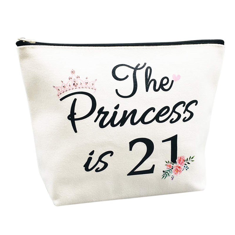 [Australia] - 21st Birthday Gifts for Women Best Friend Daughter Funny 21 Year Old Birthday Gift for Her The Princess is 21 Cute Makeup Bag Celebrate Turning Twenty One 