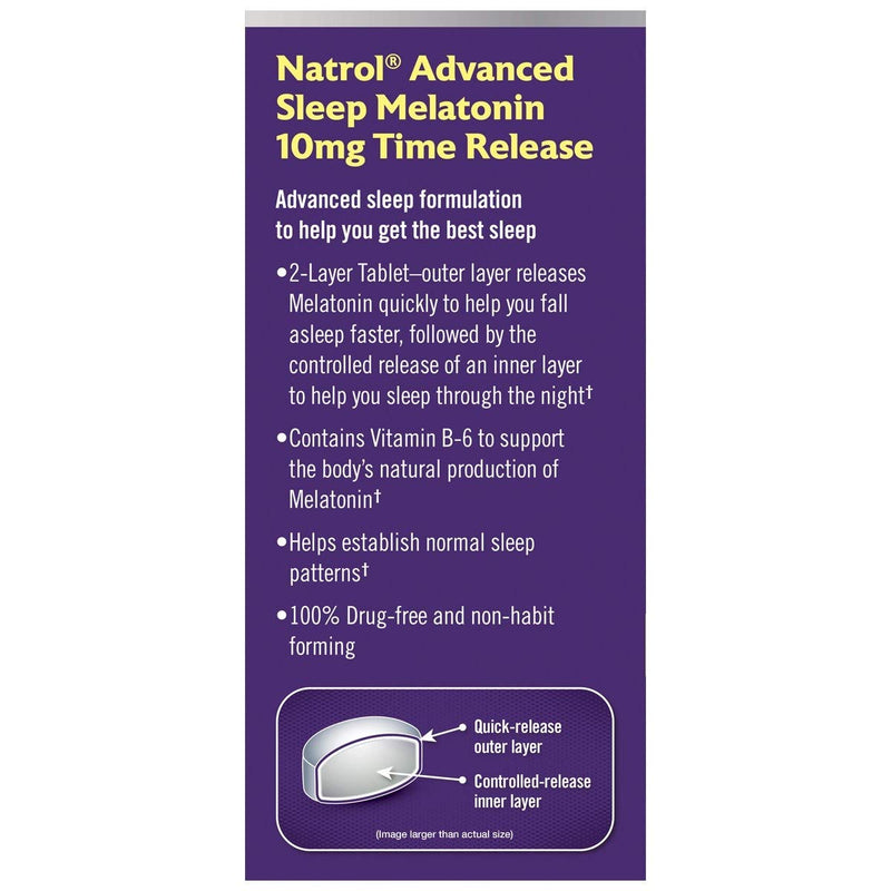 [Australia] - Natrol Melatonin Advanced Sleep Tablets with Vitamin B6, Helps You Fall Asleep Faster, Stay Asleep Longer, 2-Layer Controlled Release, 100% Drug-Free, 10mg, 60 Count Time Released 60 Count (Pack of 1) 