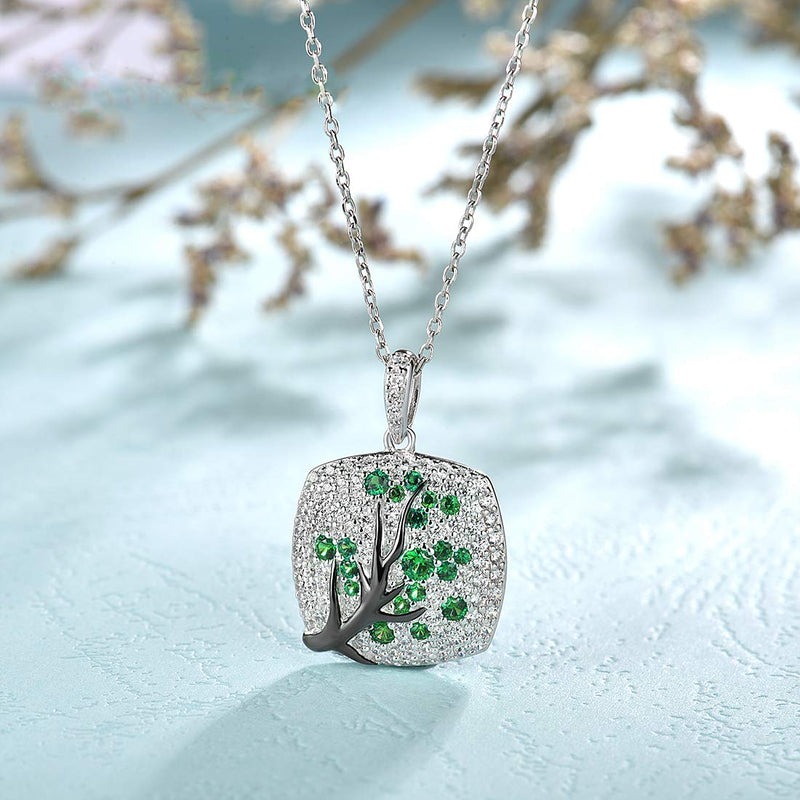 [Australia] - Santuzza 925 Sterling Silver Delicate Cherry Tree Pendants Shiny White Cubic Zirconia Jewelry (Pink/Green) Green 