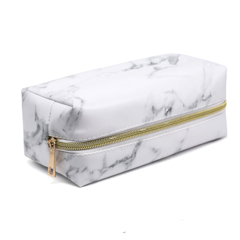 [Australia] - Marble Makeup Bag Organizer Portable Cosmetic Pouch Travel Brush Holder PU Handbag with Gold Zipper Pencil Storage Case for Women Purse White,7.5"x3.5"x2.8" Marble 