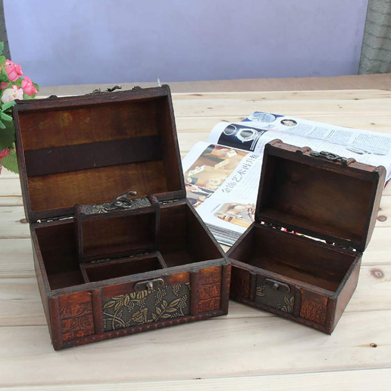 [Australia] - Hofumix Jewelry Boxes Wooden Treasure Box Vintage Treasure Chest Handmade Box Rings Case with Metal Lock for Storing Jewelry Treasure Pearl Cosmetics 3PCS(S,M,L) 