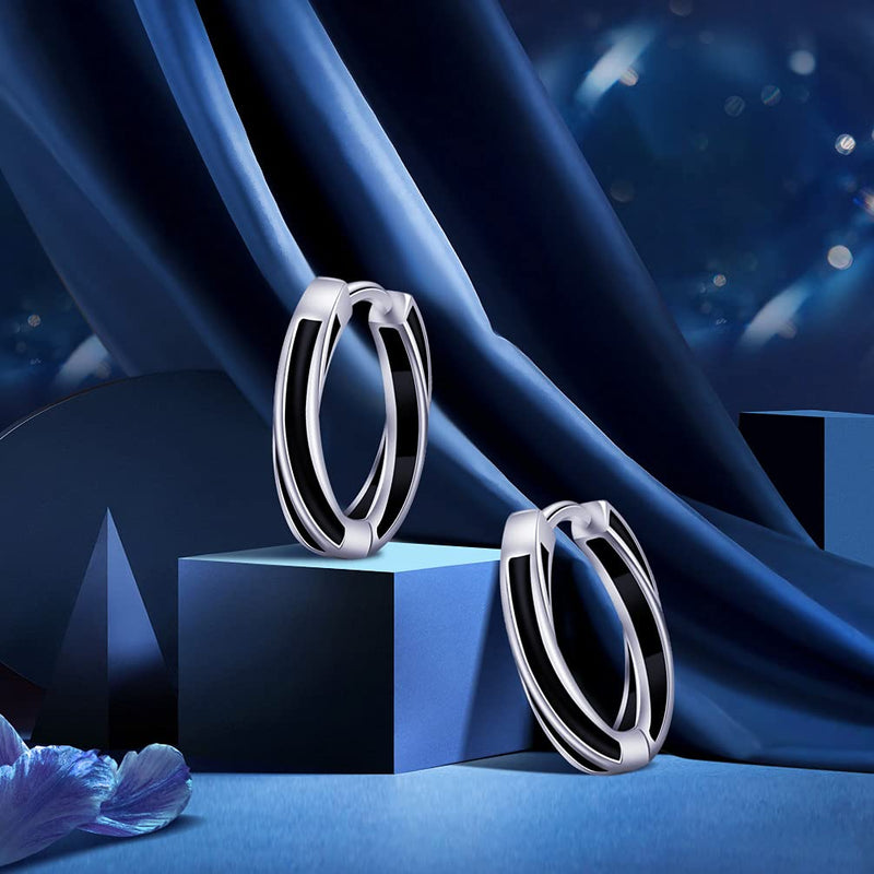 [Australia] - Immobird Mens Earrings Black Twisted Small Hoop Earrings 925 Sterling Silver Hoop Earrings for Women 11mm 