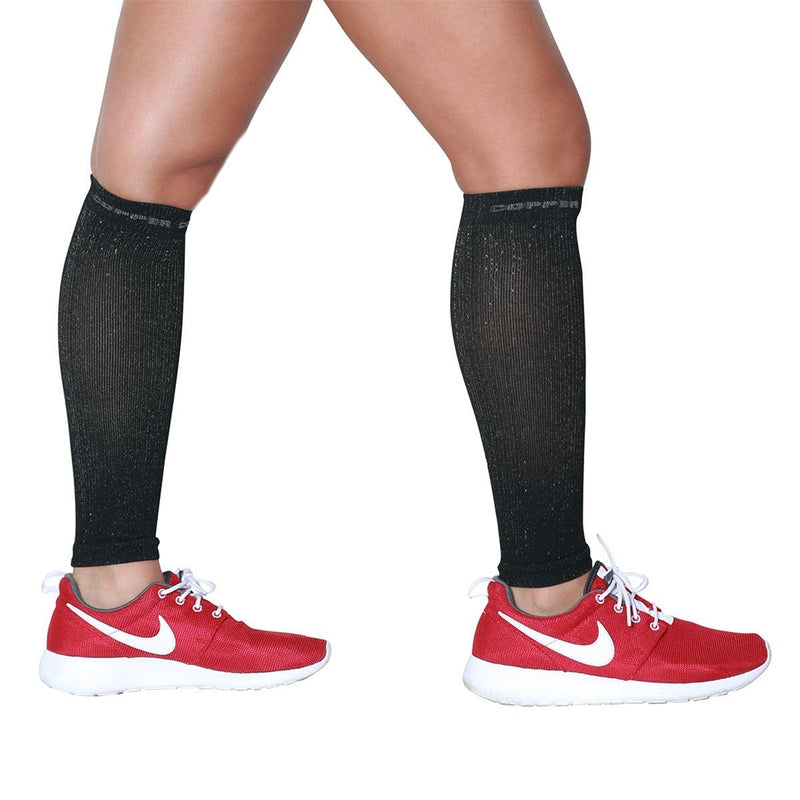 [Australia] - Calf Sleeves - #1 Compression Leg Sleeve for Runners - Men and Women Shin Sleeves Black with Copper Yarn Small/Medium 