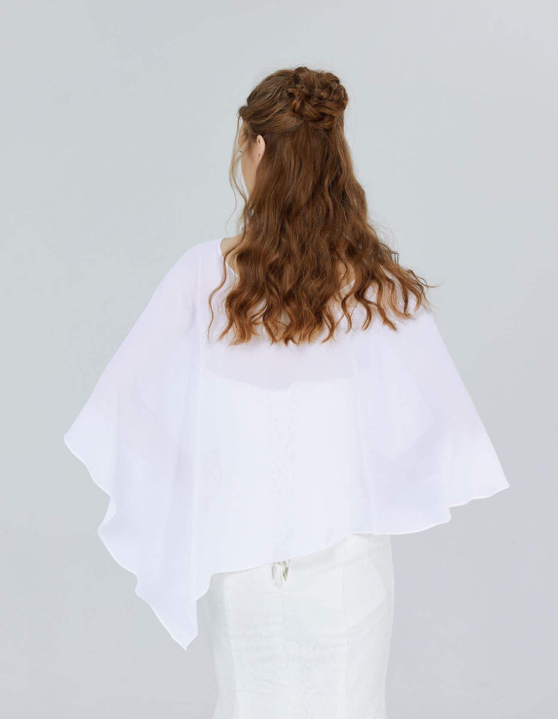 [Australia] - BEAUTELICATE Chiffon Shawl Warps Scarf Cardigans for Women Summer Ladies Bridal Wedding Evening 24 Colors Asymmetrical - White 