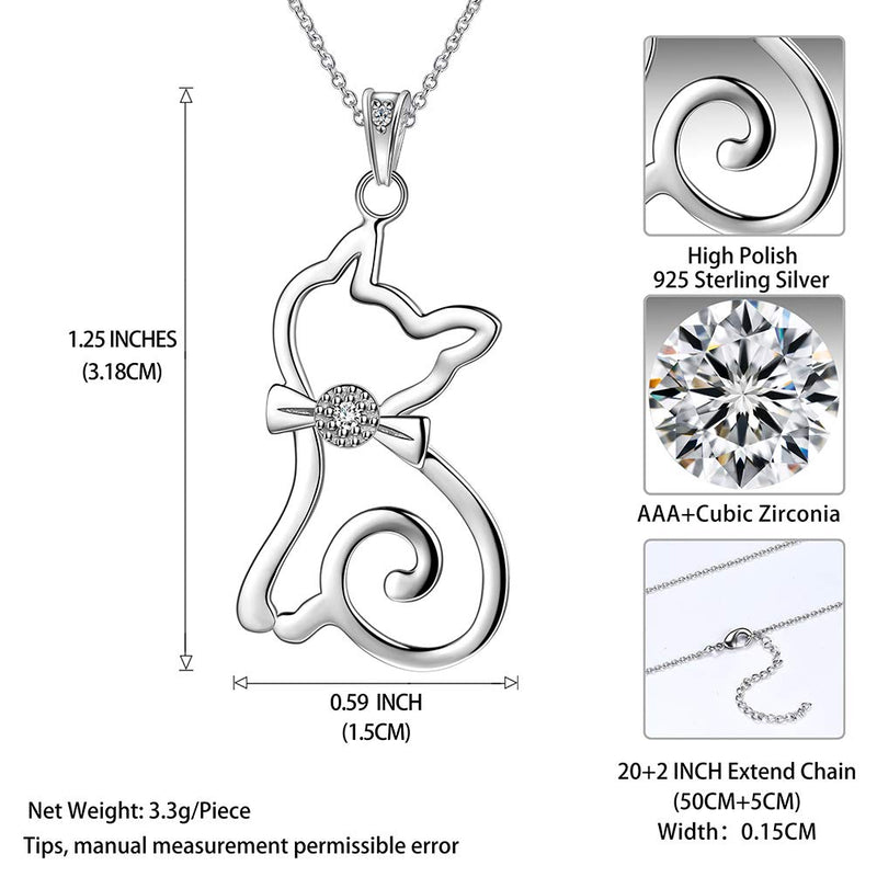 [Australia] - Besilver Cute Animal Pendant Necklace Charm 925 Sterling Silver Cat/Snake/Sloth/Dolphin/Starfish/Snail/Shark Cute Animal Jewelry Gift for Women Girl A-Cat 