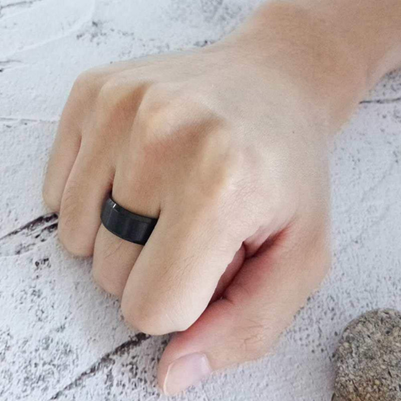 [Australia] - 8mm Brushed Matte Black Titanium Stainless Steel Classical Simple Plain Ring Wedding Band silicone 5 