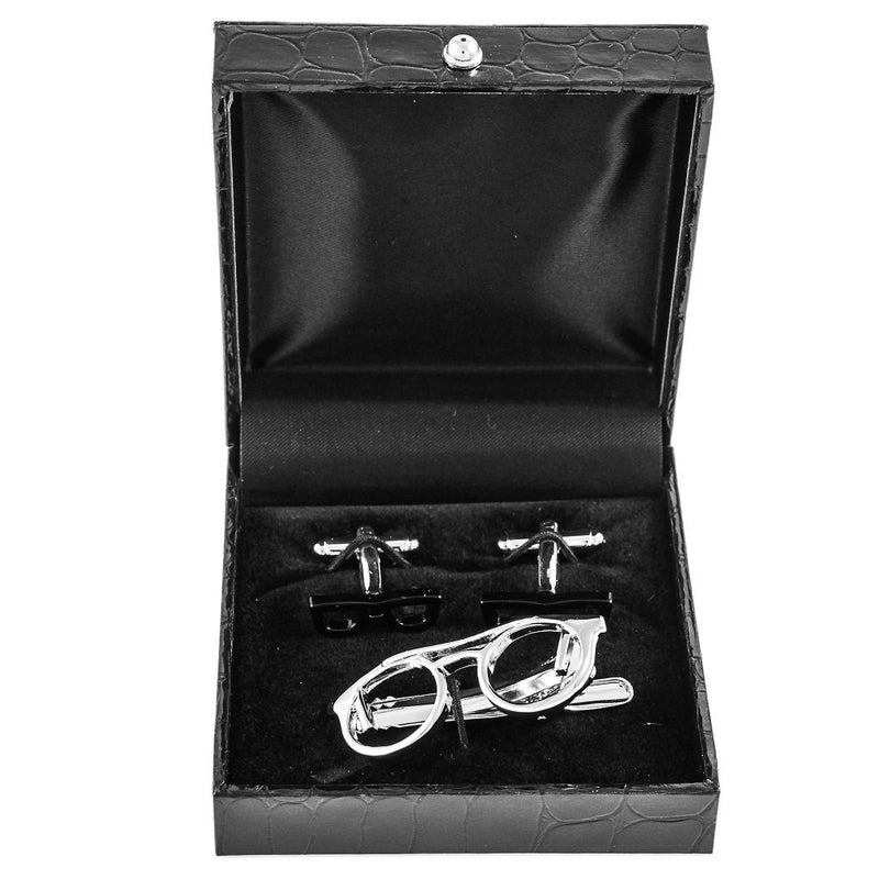 [Australia] - MRCUFF Eyeglass Glasses Pair of Cufflinks & Tie Bar Clip with Presentation Gift Box & Polishing Cloth 